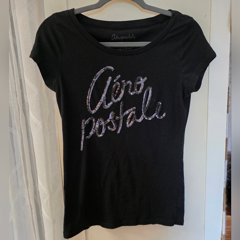 Aeropostale Black Tee With Sequin Design
